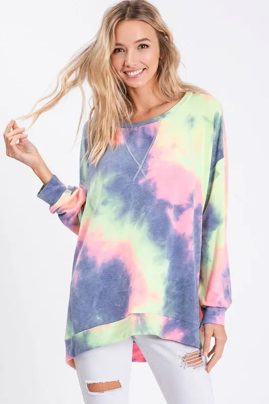 BiBi Tie Dye French Terry Print Top