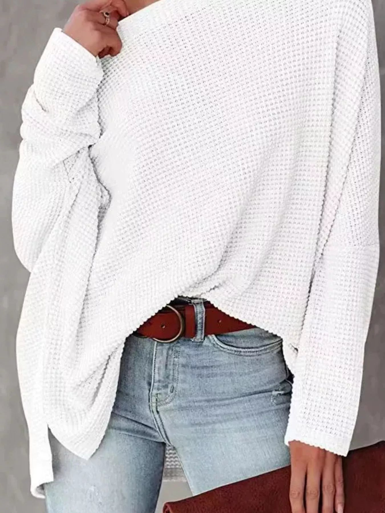 Boat Neck Waffle Knit Top