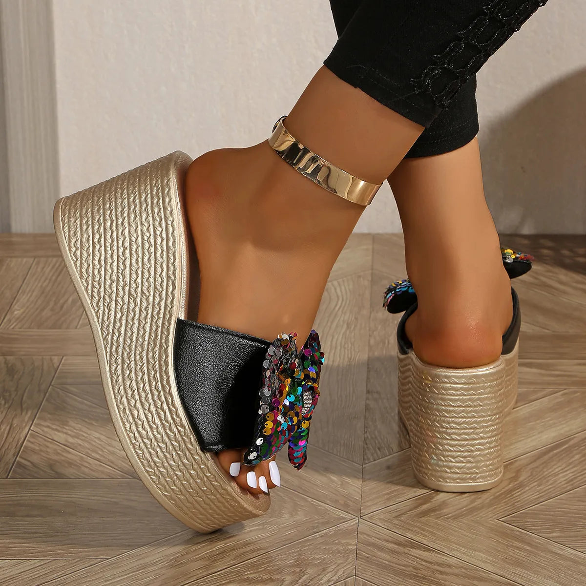Sequin Open Toe Platform Sandals