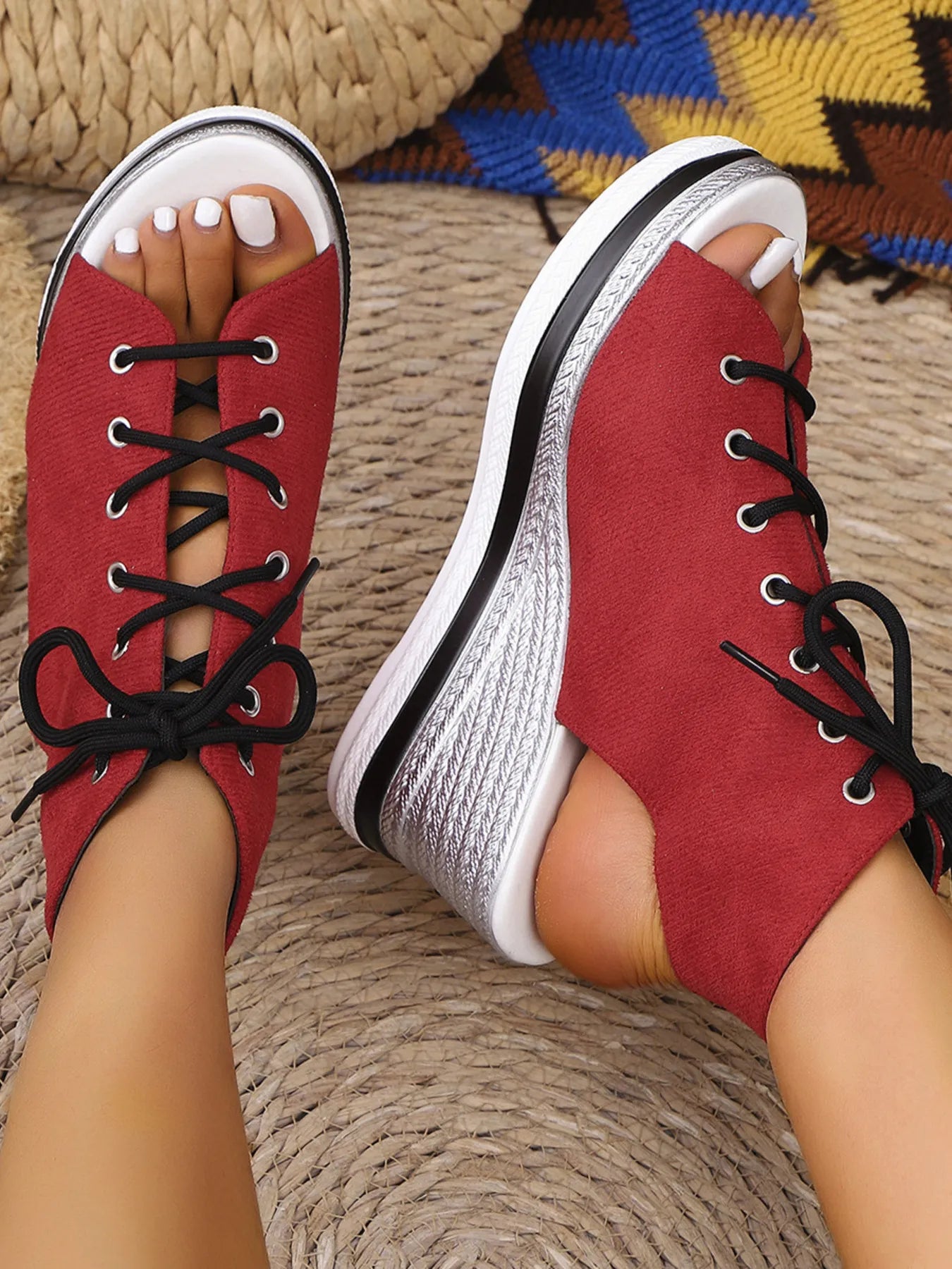 Lace Up Open Toe Wedge Sandals