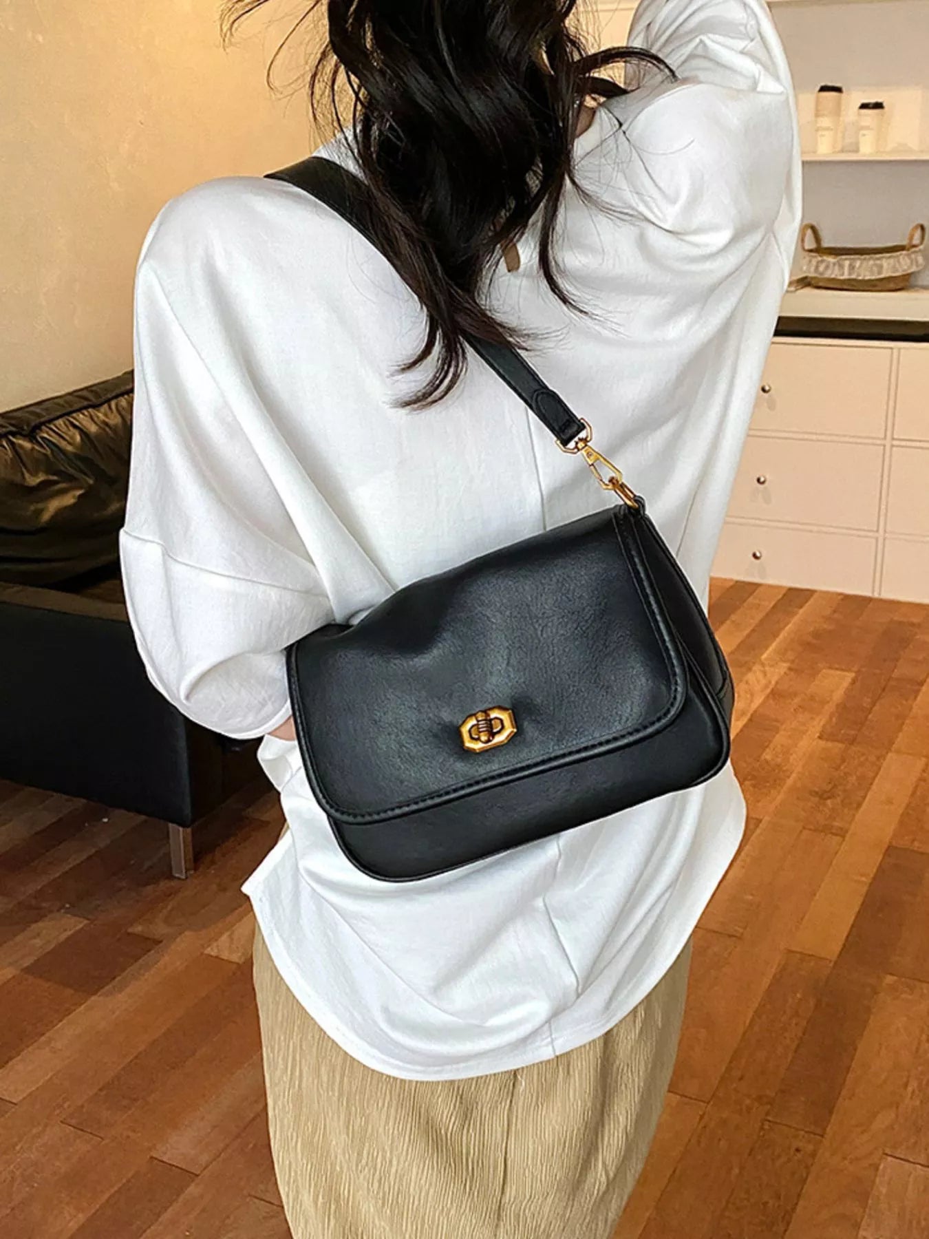 Twist Lock Flap Shoulder Bag