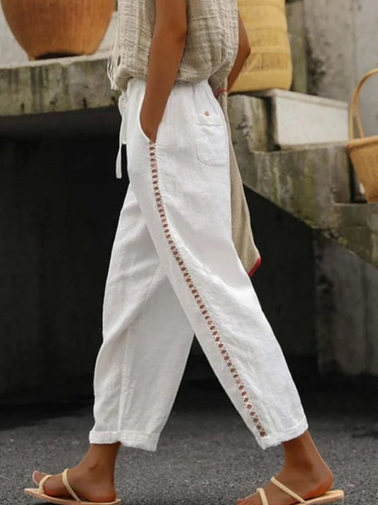 Hollow Out Trim Cropped Pants