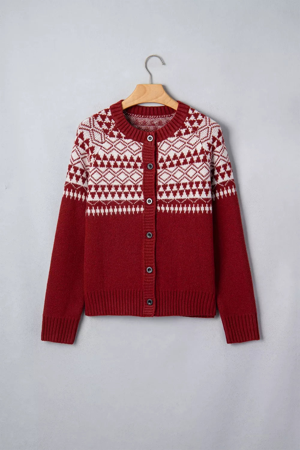Geometric Print Button Front Long Sleeve Knitwear Cardigan