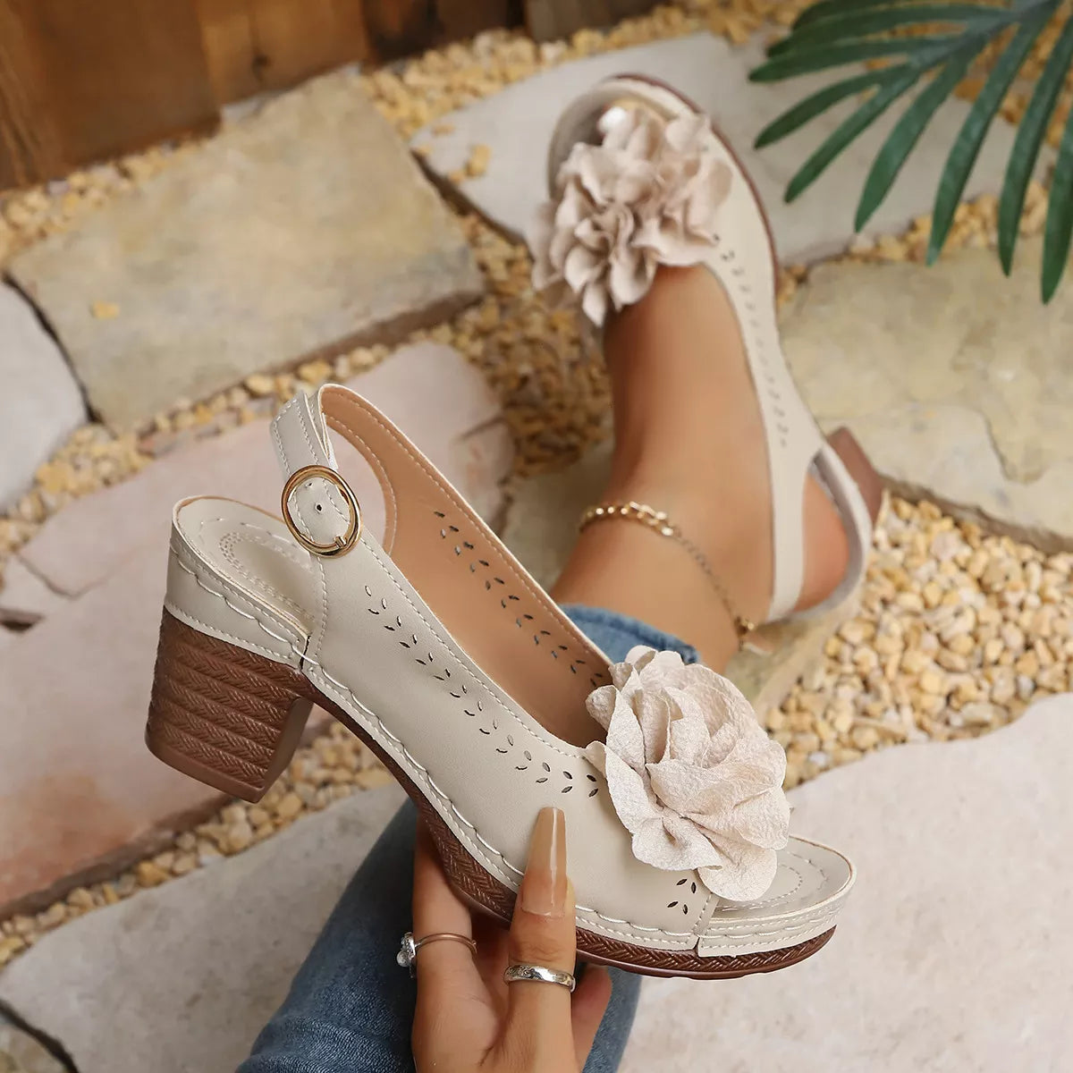 Peep Toe Block Heels Sandals