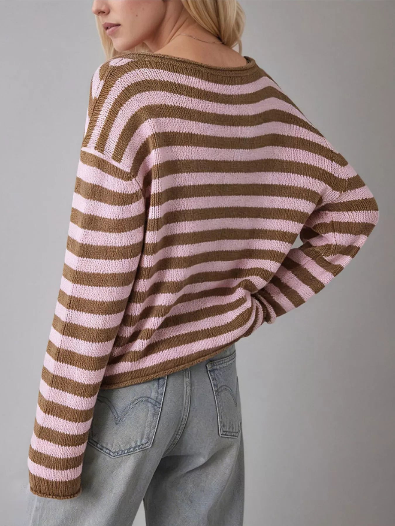 Casual Striped Boat Neck Sweater