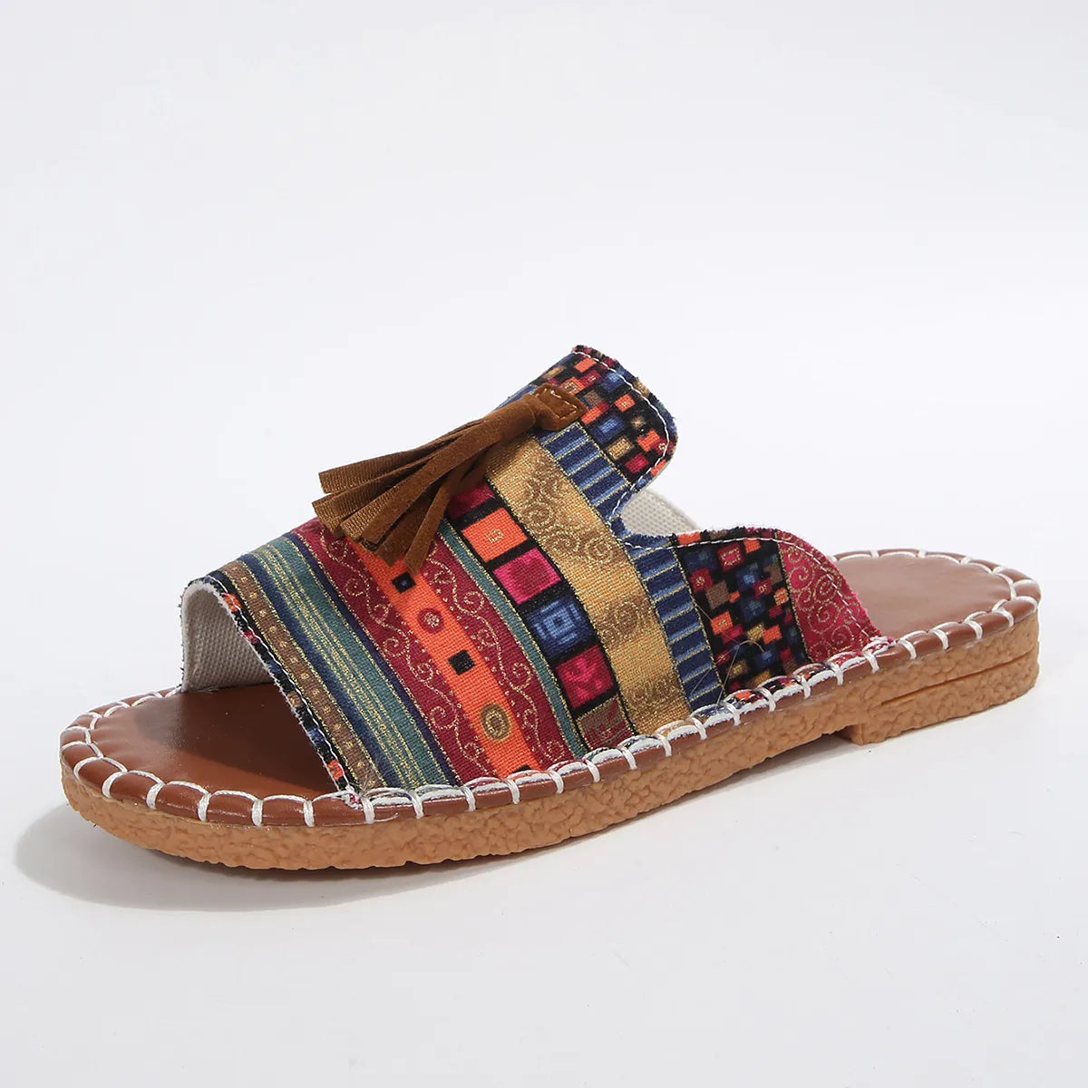 Printed Tassel Flat Sandals