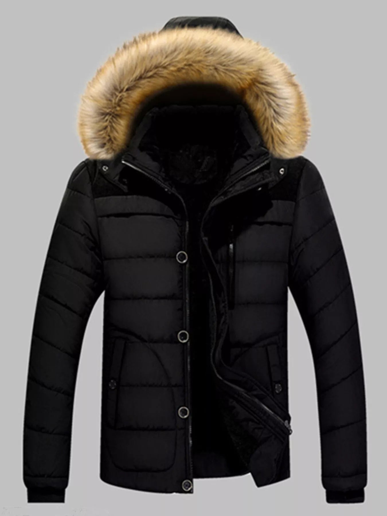 Men's Plus Size Padded Fur Hood Puffer Jacket
