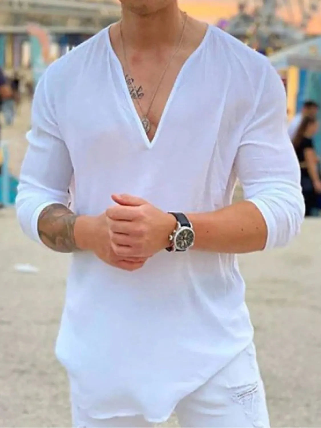 Men's Full Size V-Neck Long Sleeve Top Plus Size