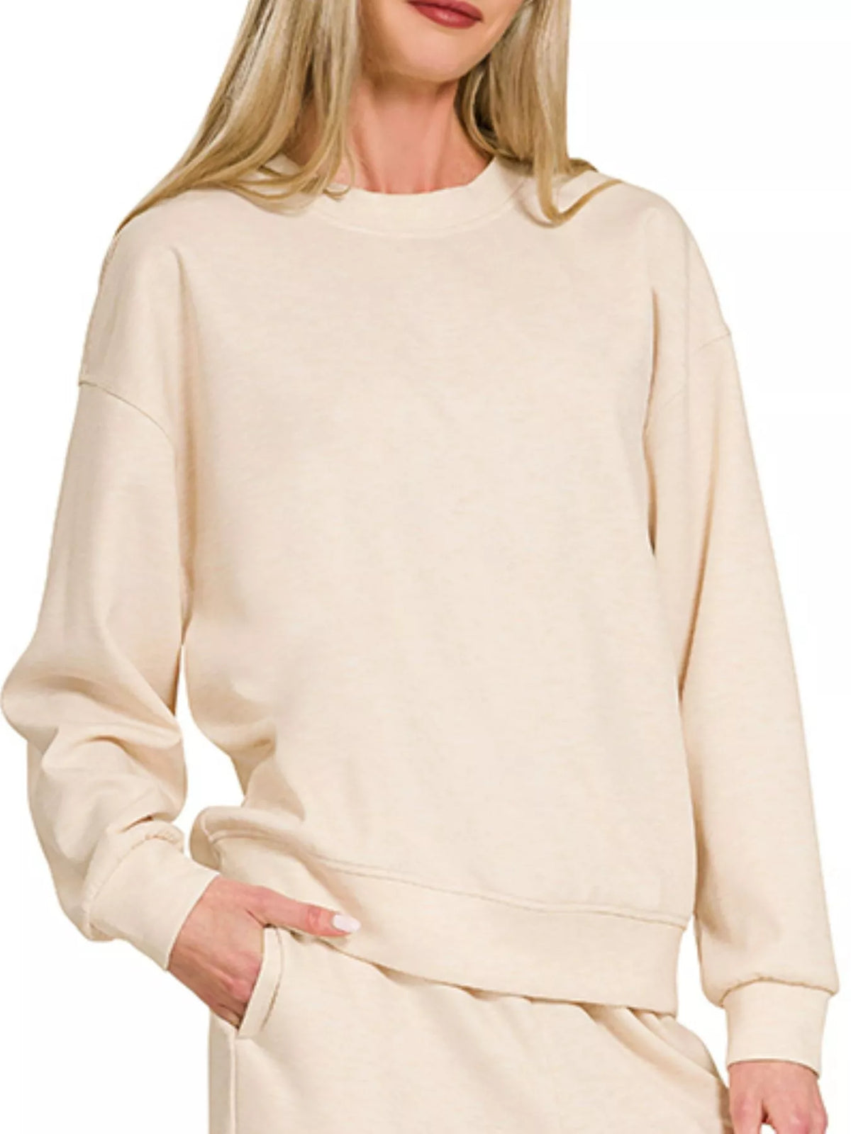 Zenana Scuba Crewneck Pullover and Pants Set