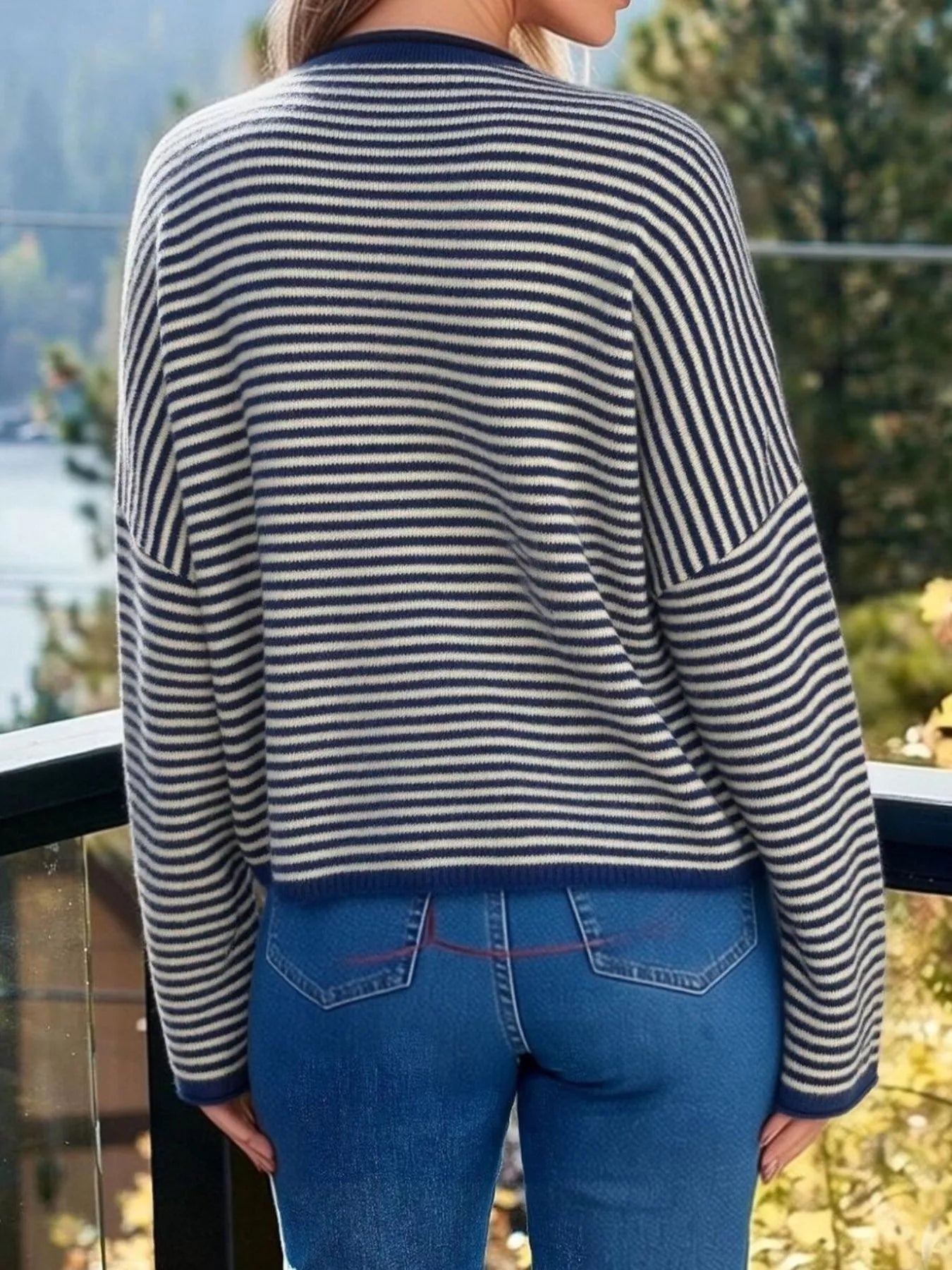 Button-Down Striped Knit Cardigan