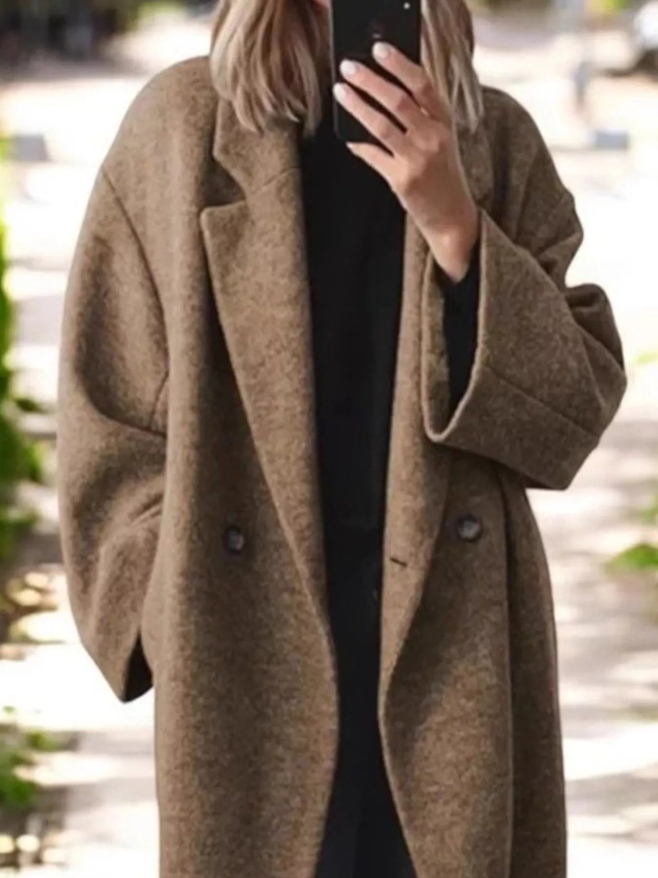 Full Size Lapel Collar Wool Blend Longline Coat Plus Size
