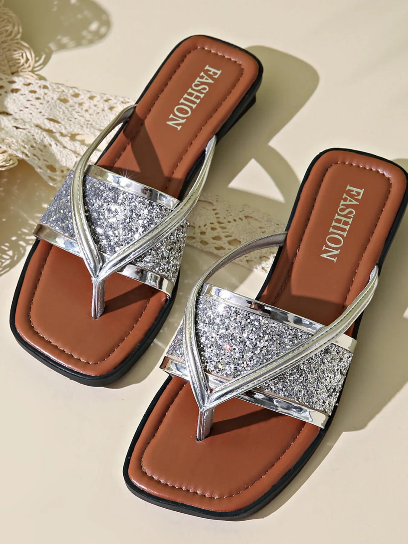 Glitter Cross-Strap Sandals