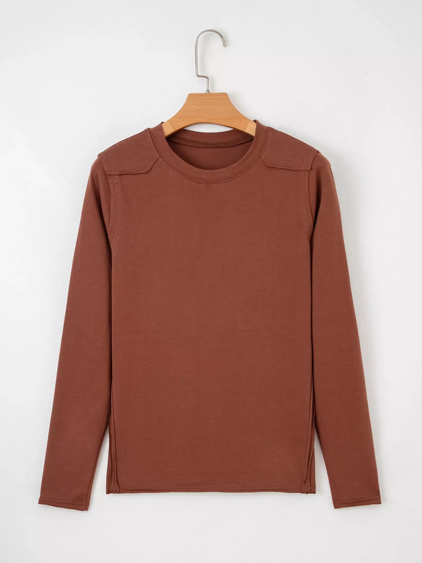 Raw Seam Detail Solid Color Long Sleeve Top