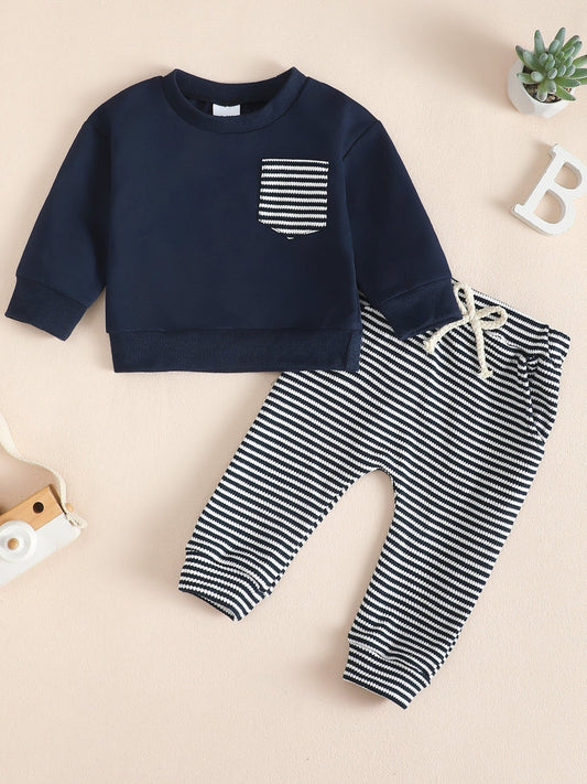 Children's Striped Pocket Sweatshirt & Pants Set