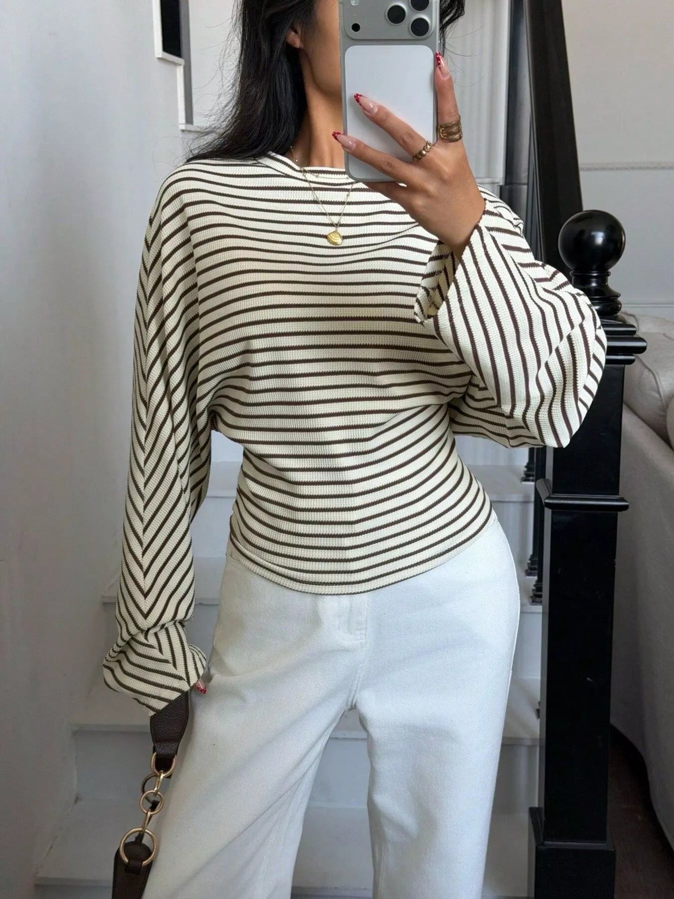 Casual Striped Batwing Sleeve T-Shirt