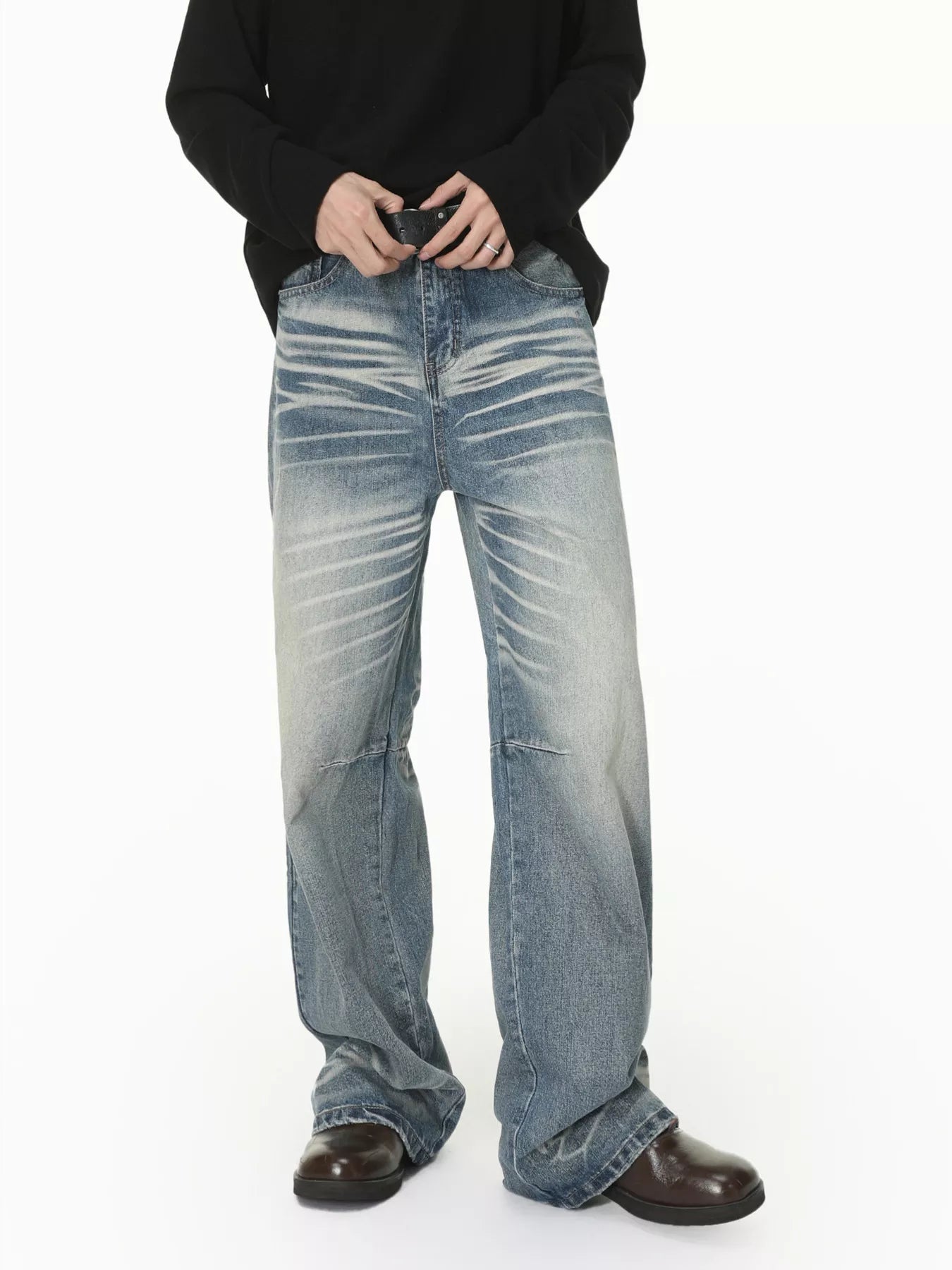Men's Wide Leg Washed Jeans
