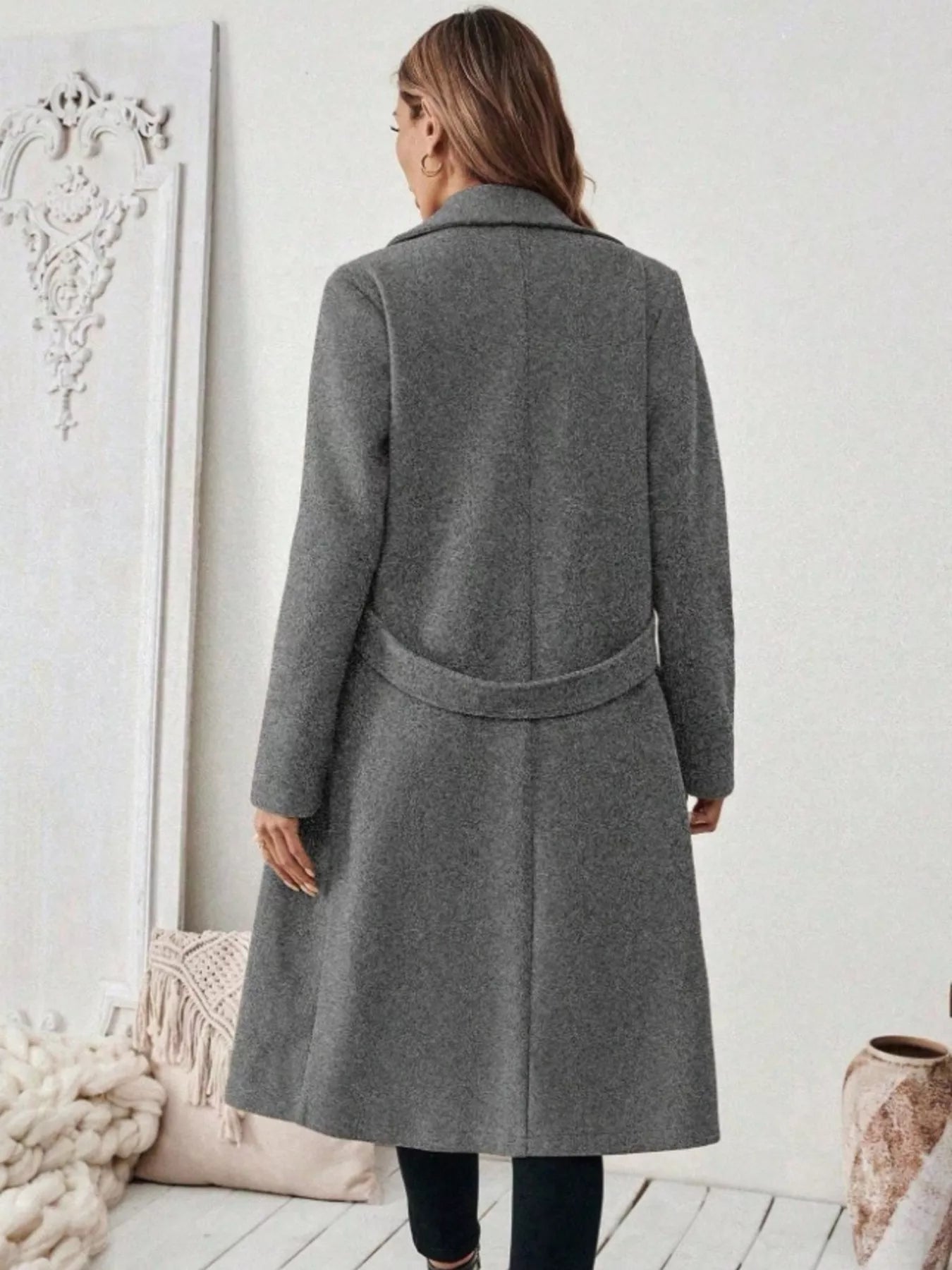 Full Size Elegant Lapel Collar Belted Coat with Pockets Plus Size