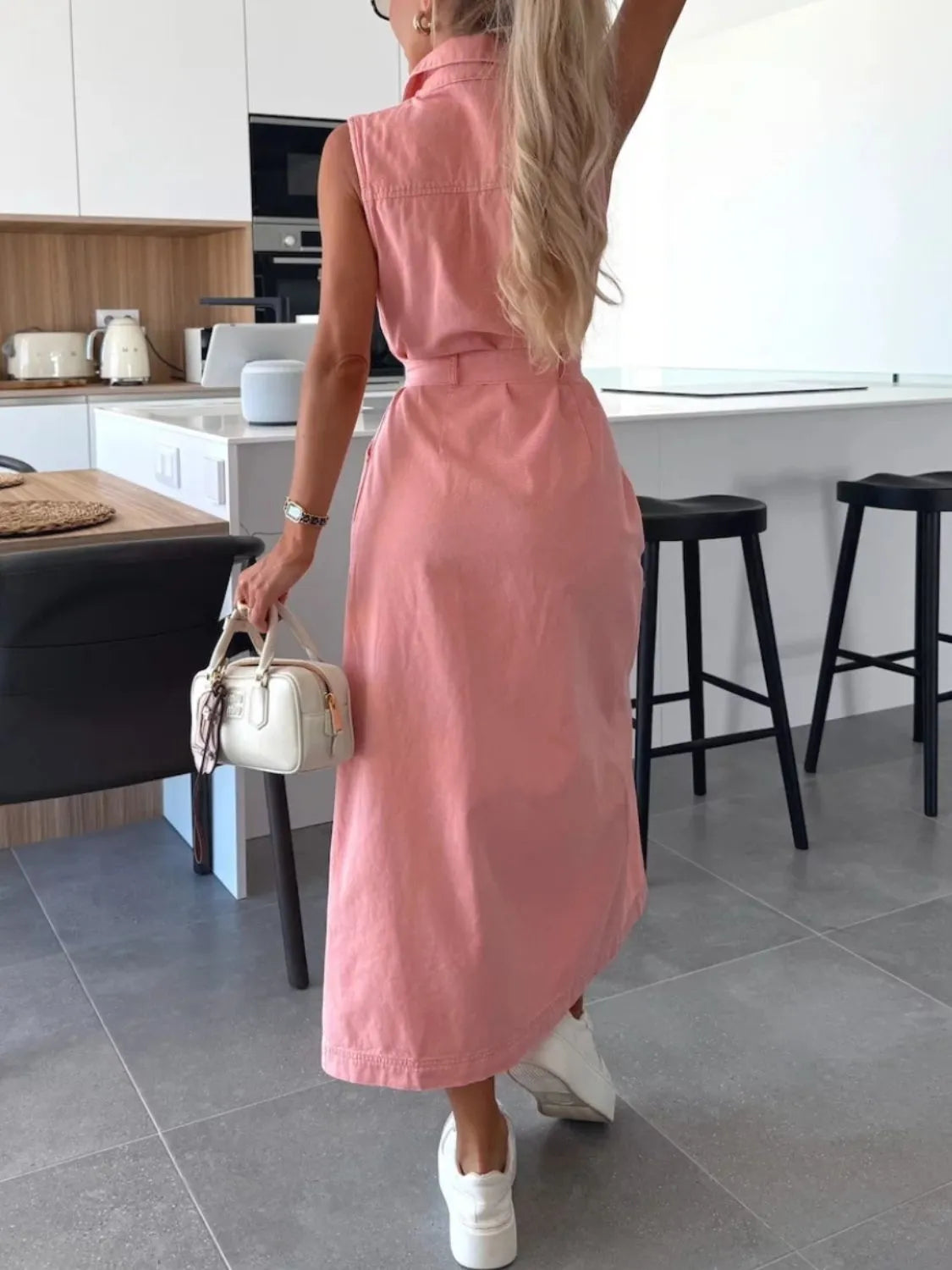 Button Front Sleeveless Denim Dress