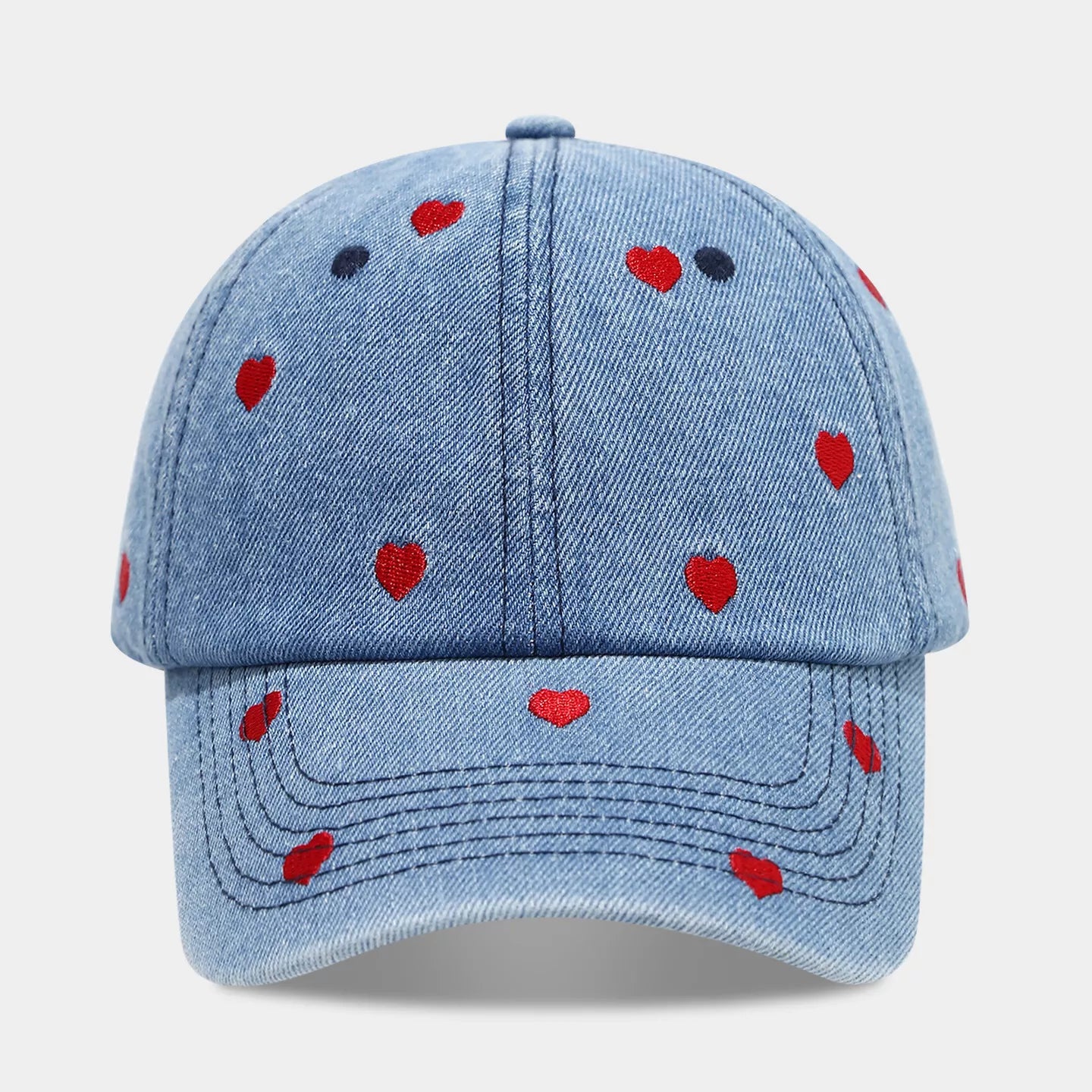Embroidered Heart Denim Baseball Cap