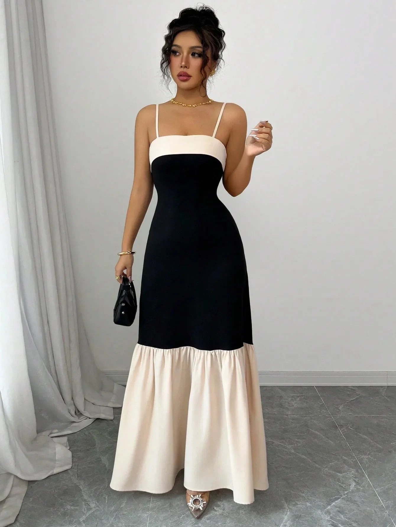Two-Tone Spaghetti Strap Maxi Dress