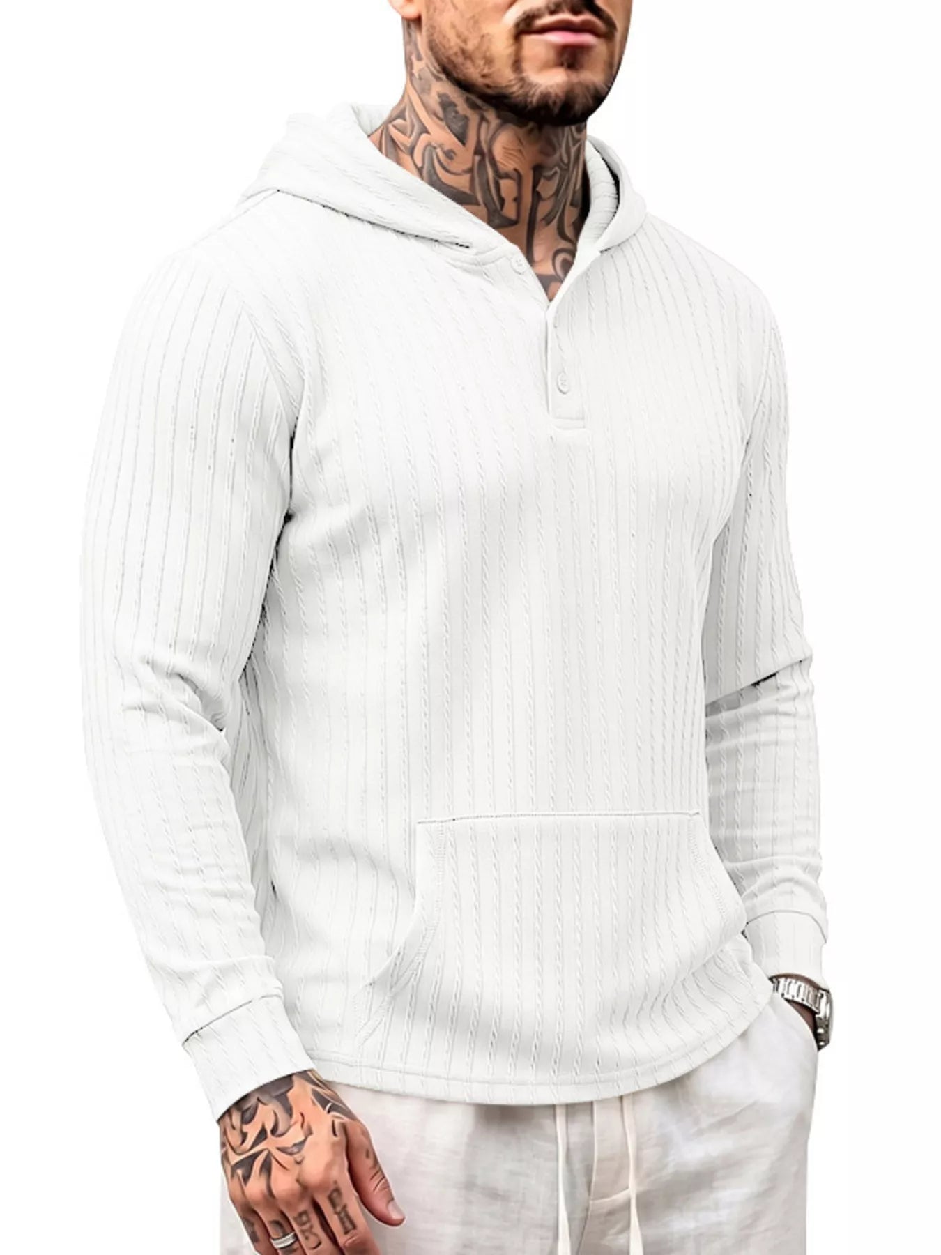 Men's Full Size Casual Kangaroo Pocket Knit Hoodie Plus Size