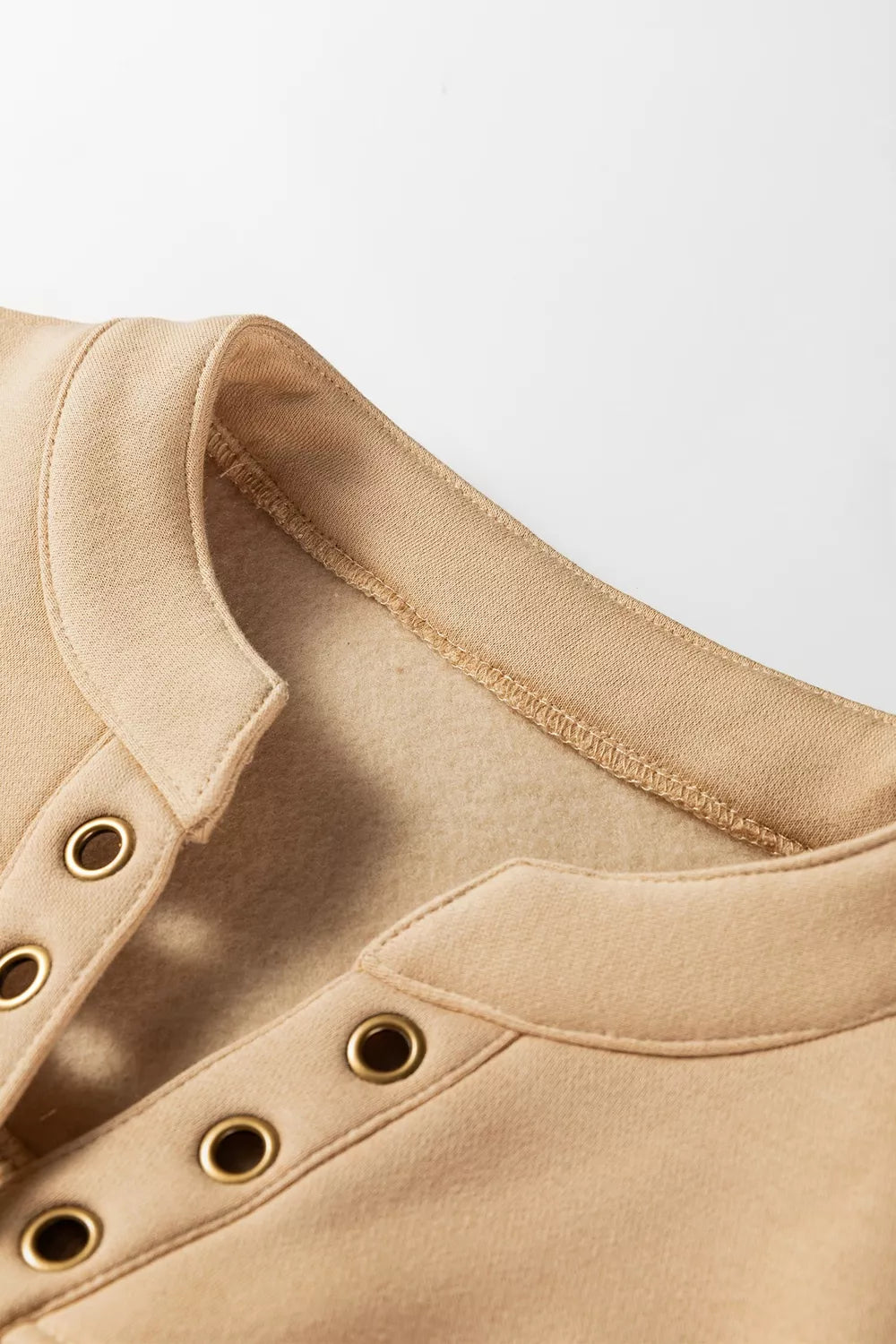 Eyelet Button Placket Dropped Shoulder Sweatshirt
