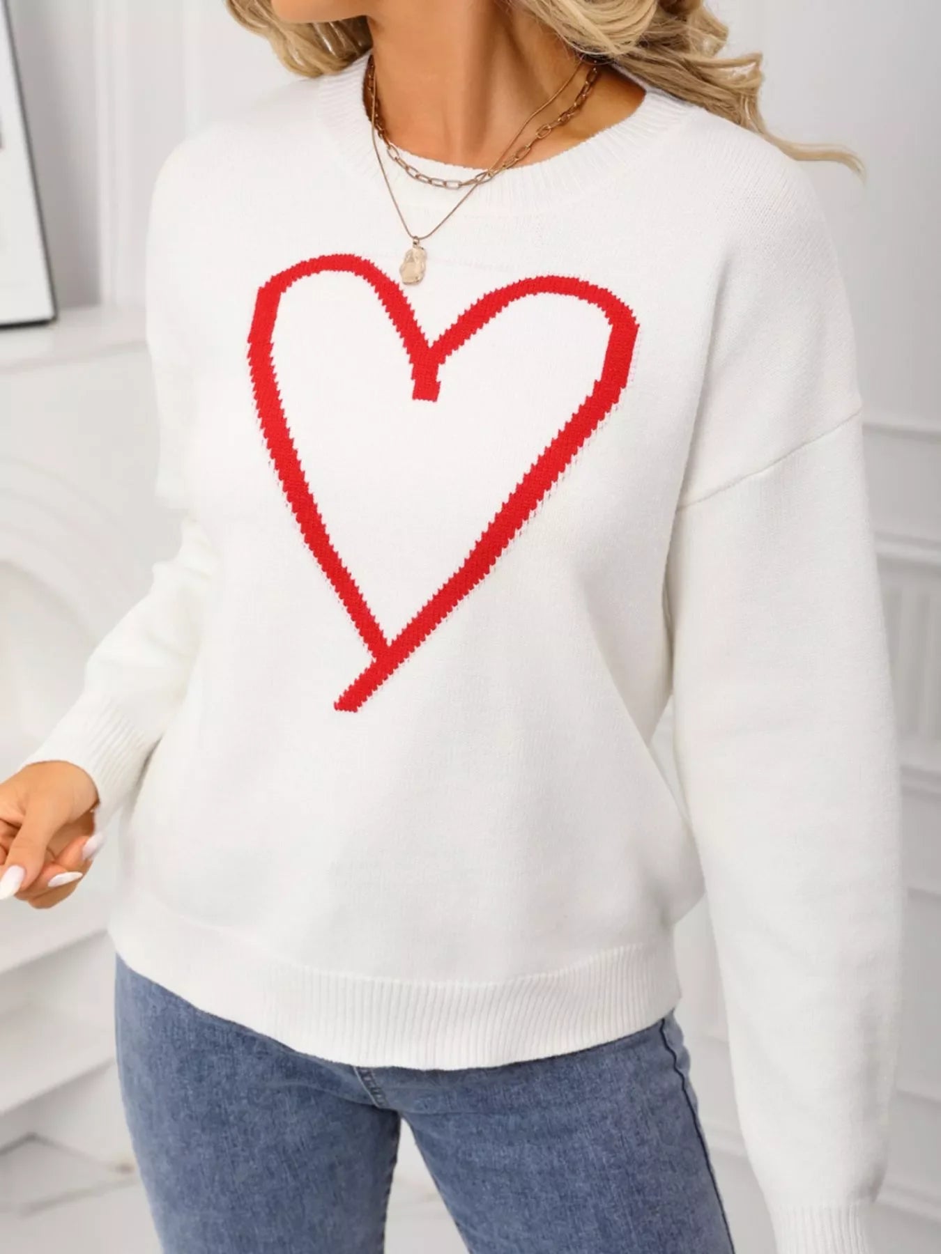 Valentine's Day Heart Graphic Dropped Shoulder Sweater