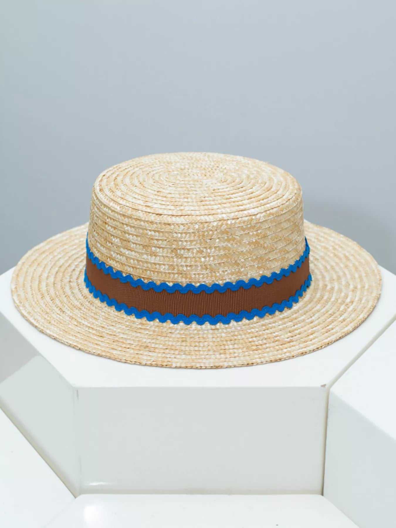 Straw Boater Hat with Decorative Band