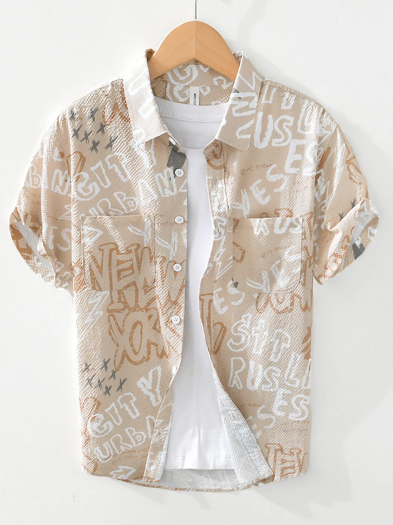Men's Plus Size Printed Button Up Short Sleeve Shirt