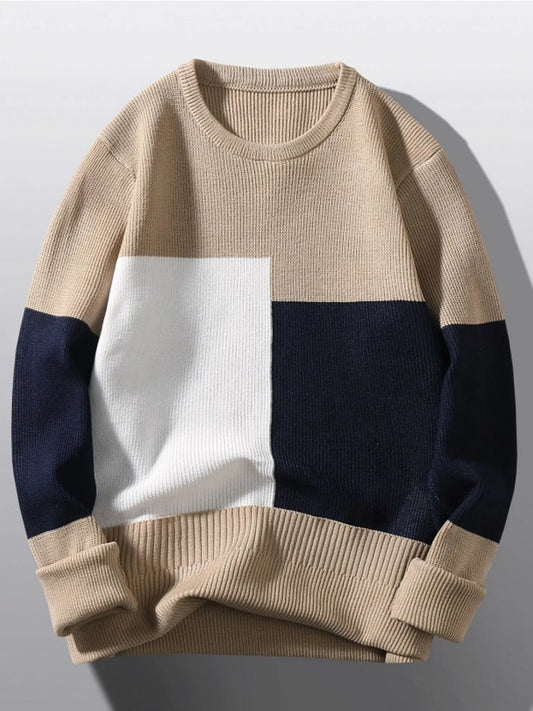 Men's Plus Size Color Block Round Neck Sweater