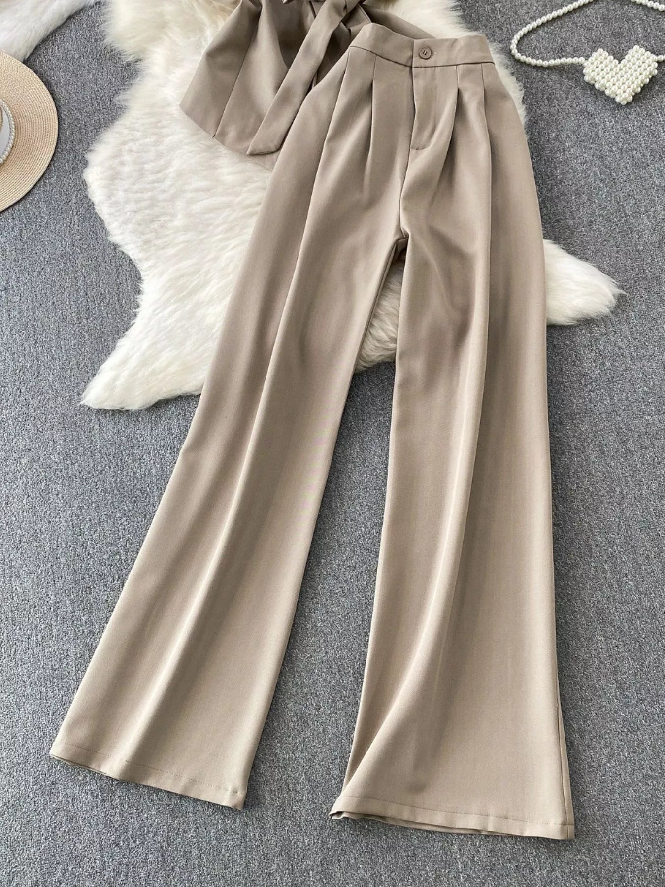 Sleeveless Blazer and Wide-Leg Pants Set