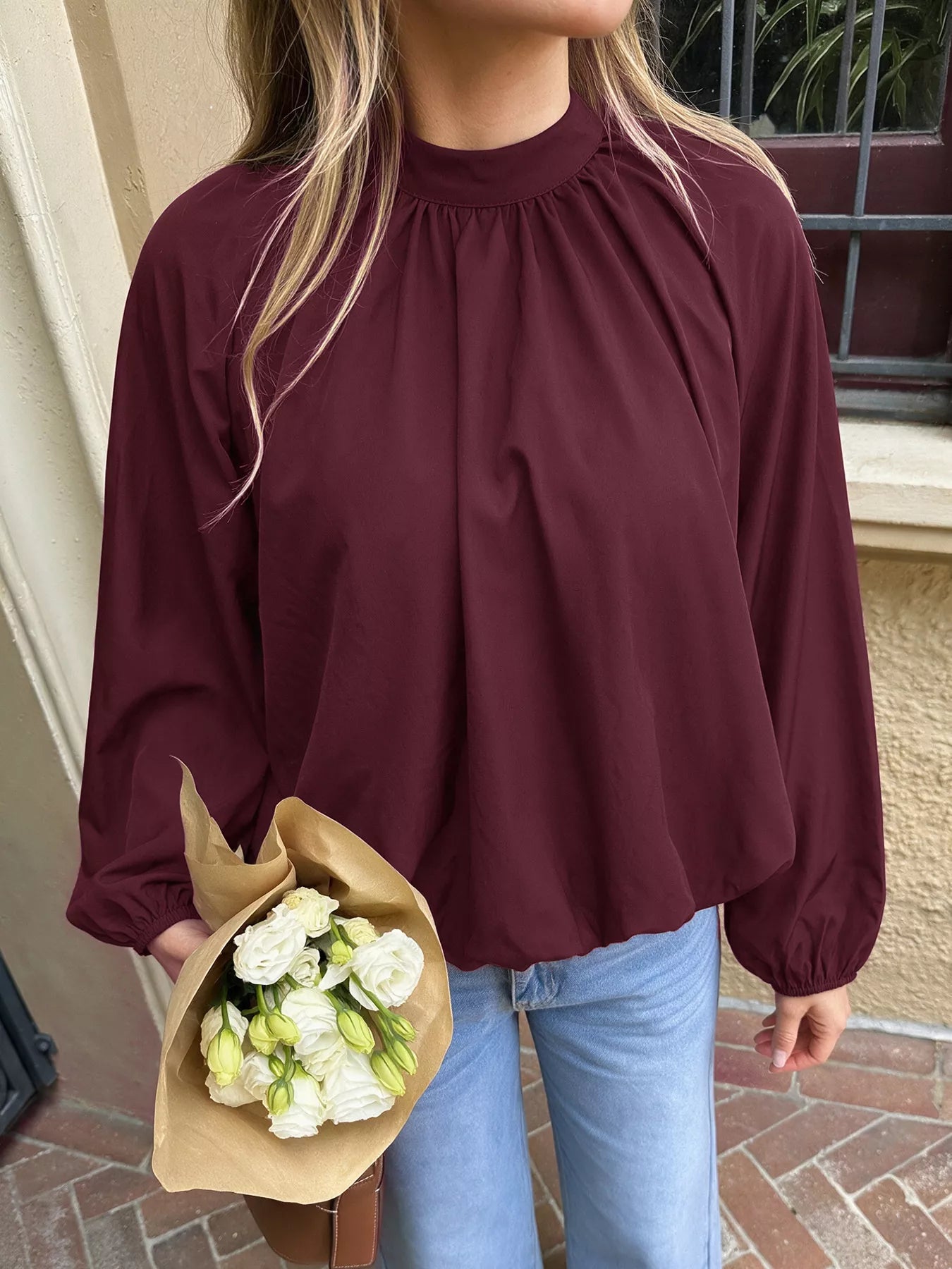 Tie Back Balloon Sleeve Blouse