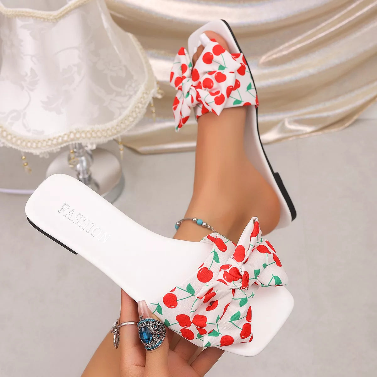 Cherry Bow Flat Sandals