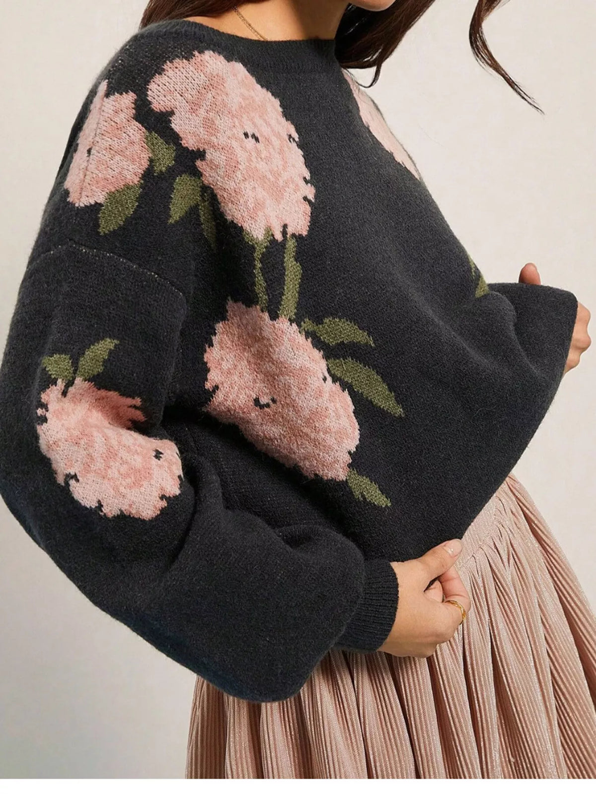 Floral Pattern Dropped Shoulder Sweater