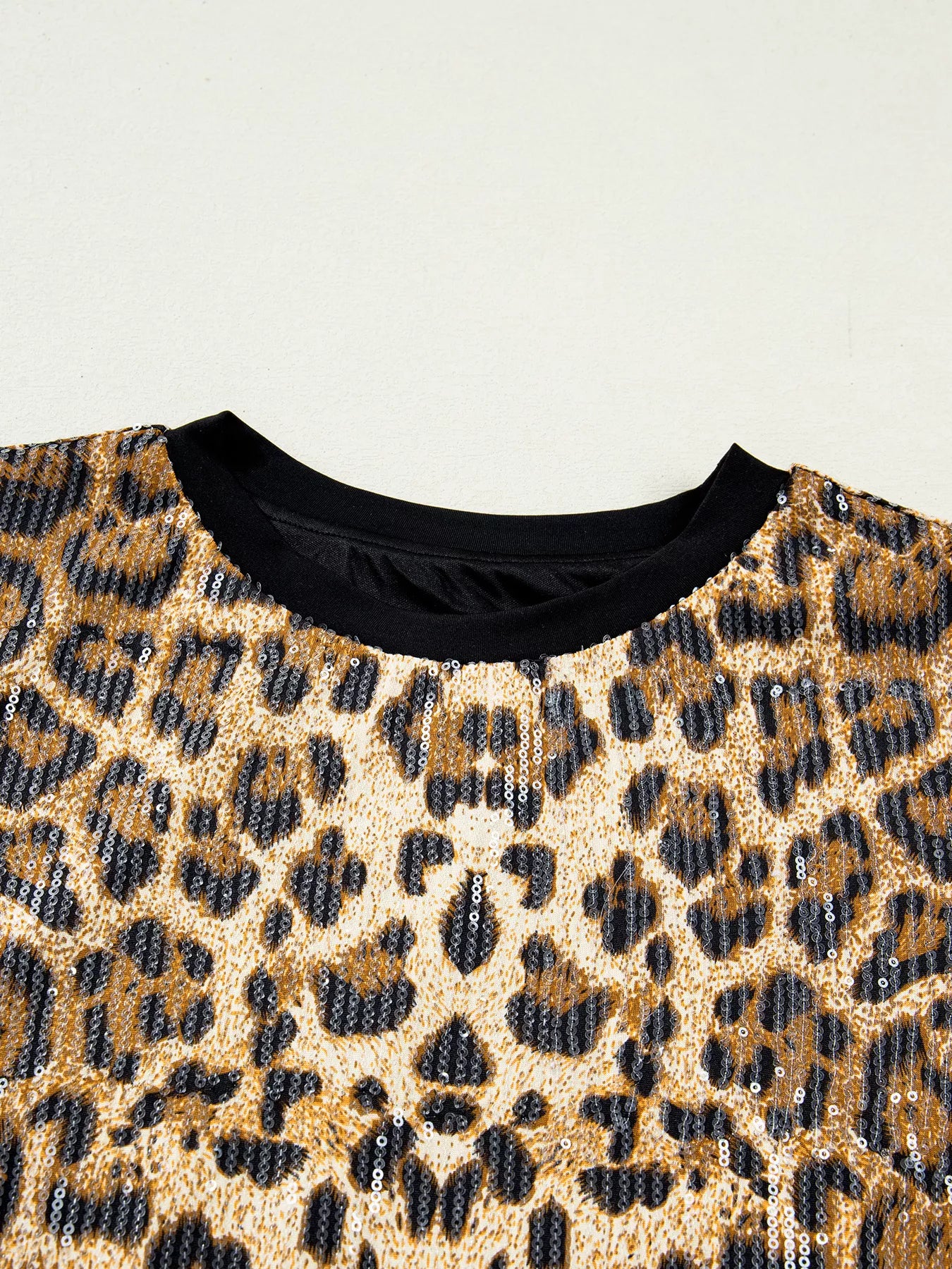 Sequin Leopard Pattern Short Sleeve Top