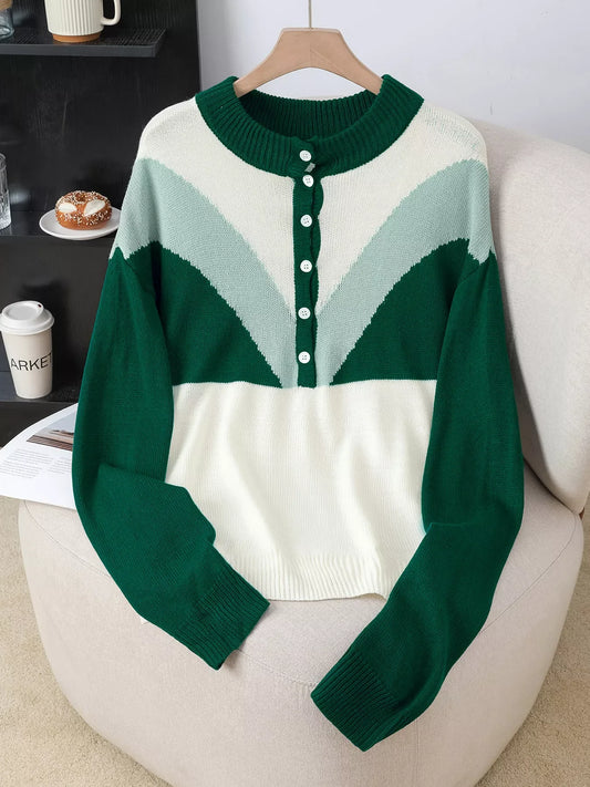 Color Block Button Detail Sweater