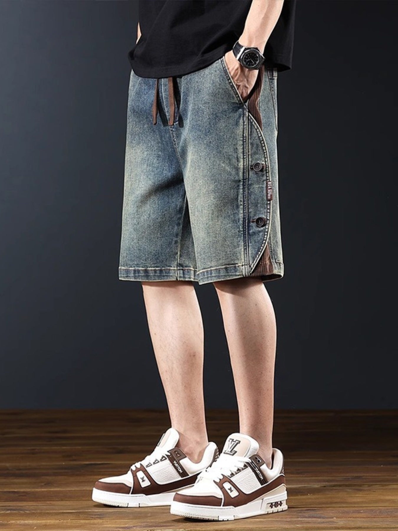Men's Plus Size Wide Leg Denim Shorts