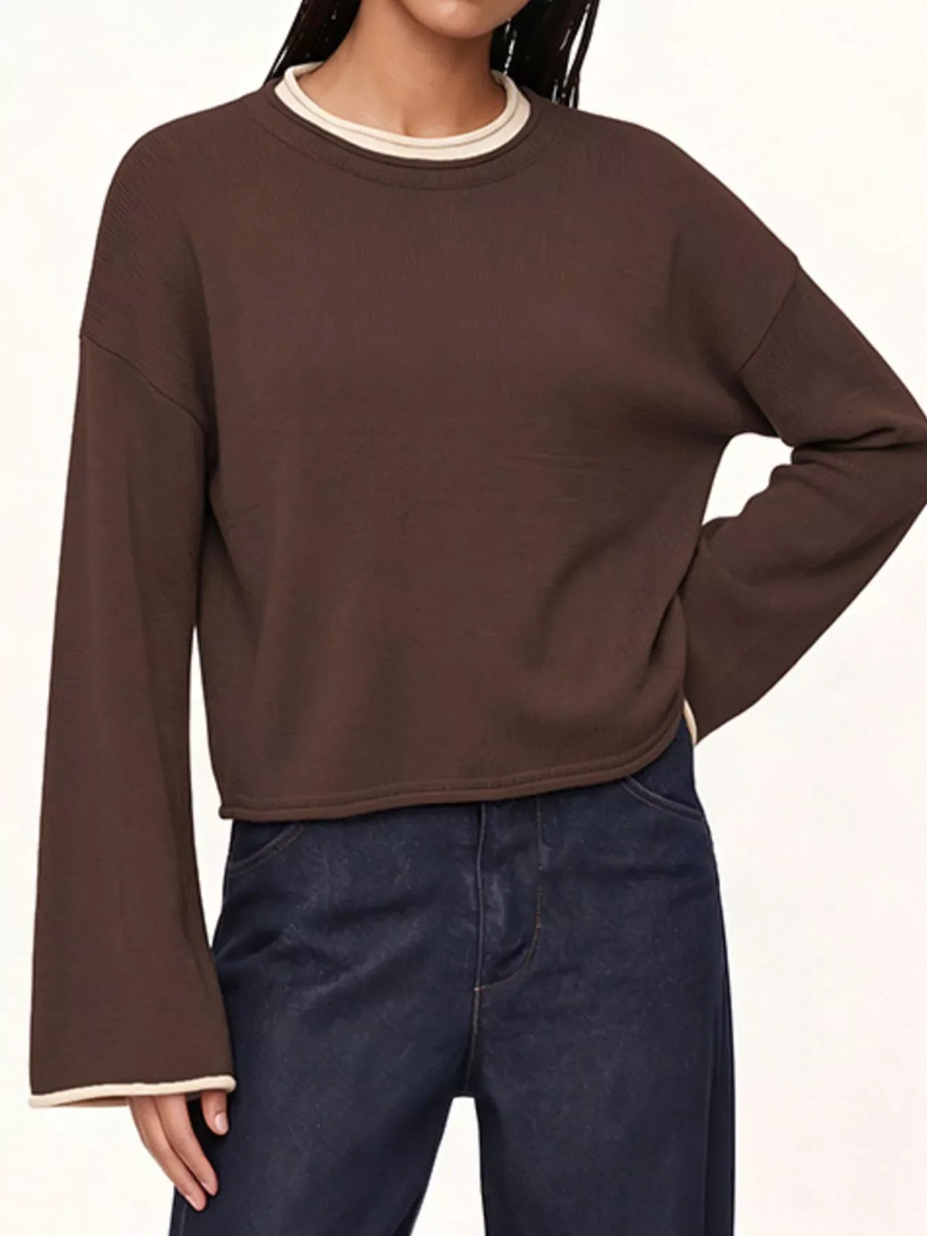 Crew Neck Dropped Shoulder Sweater