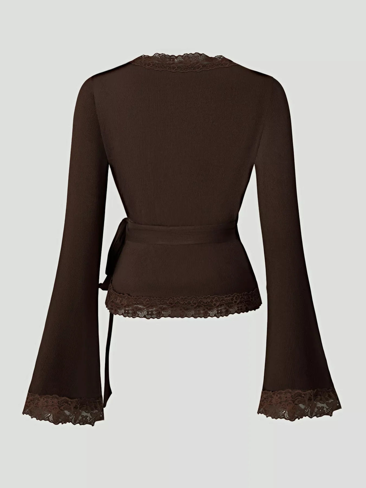 Lace Trim Flare Sleeve Blouse