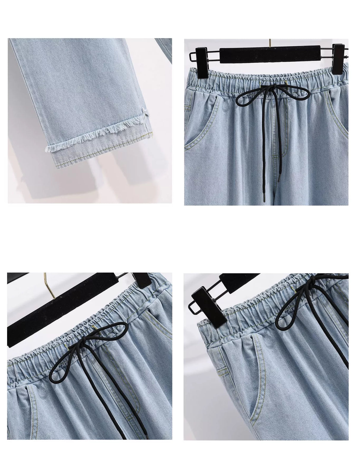 Full Size High-Waisted Elastic Drawstring Wide-Leg Jeans with Frayed Hem Plus Size