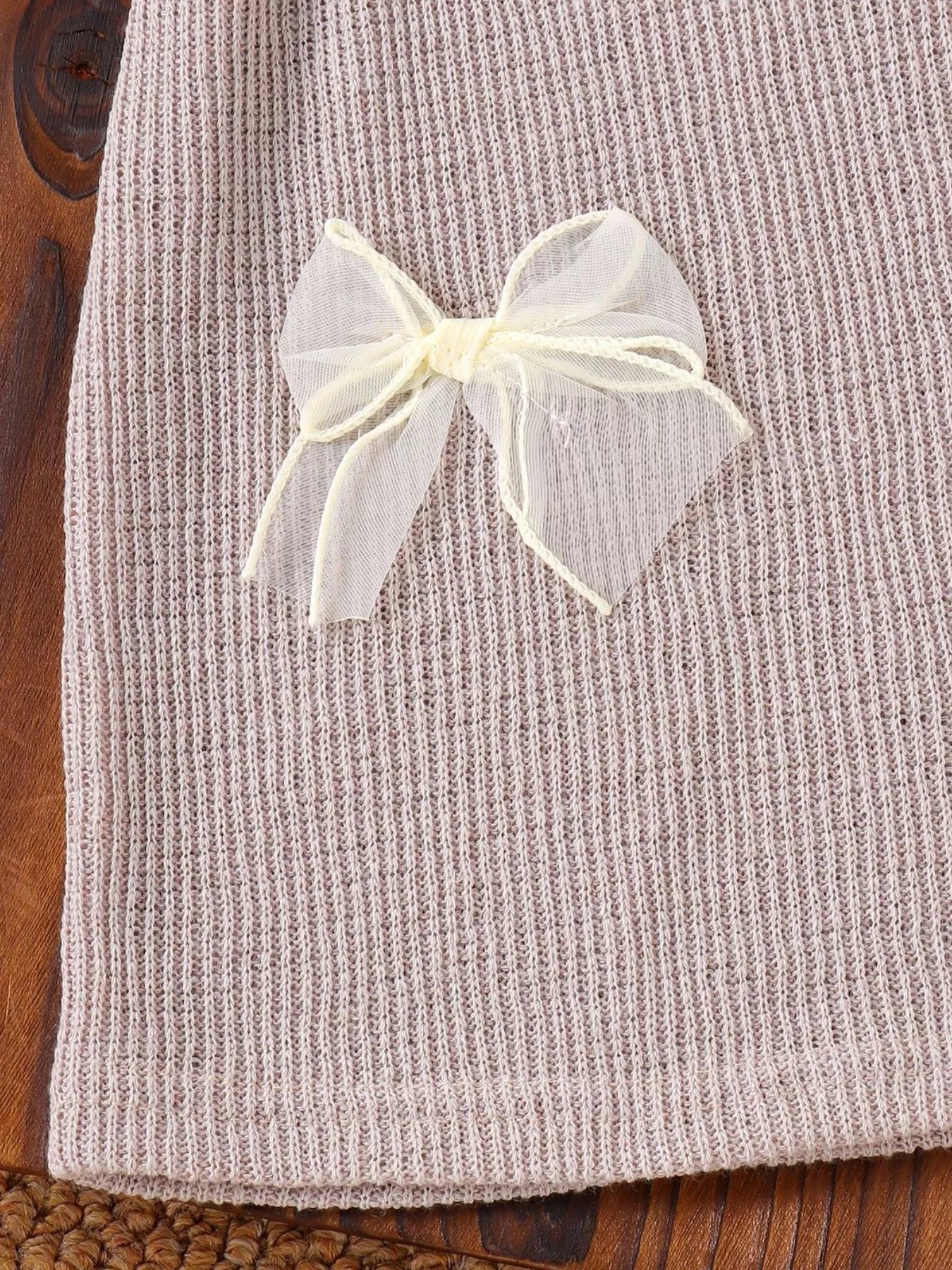 Children's Ribbed Knit Spaghetti Strap Dress with Bow