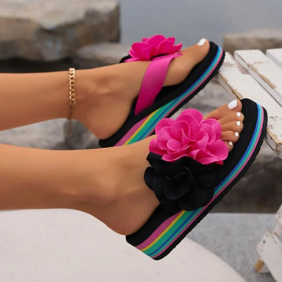 Flower Toe Post Platform Sandals