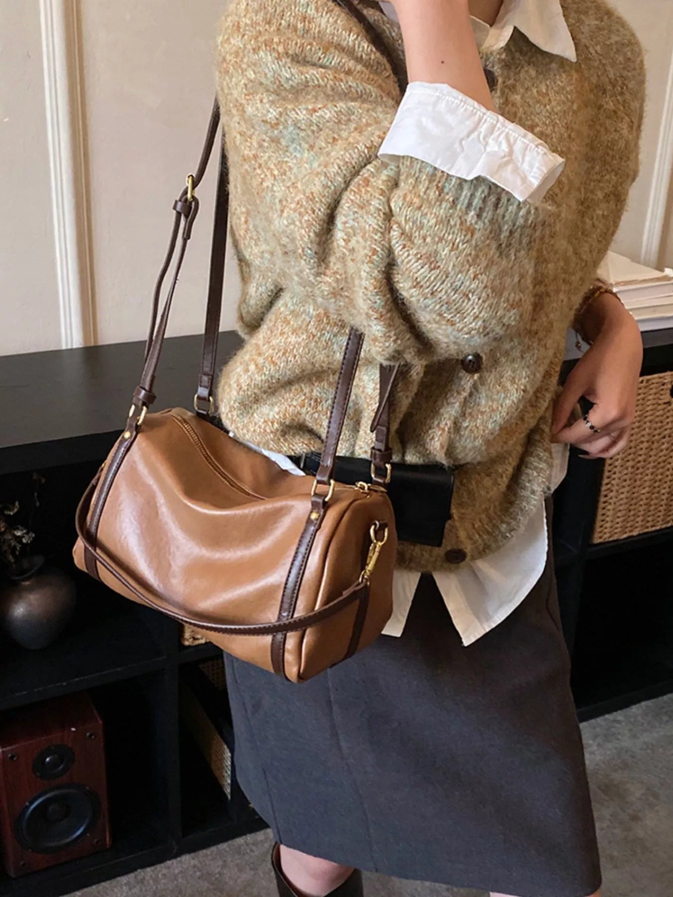 Vintage Style Barrel Crossbody Bag