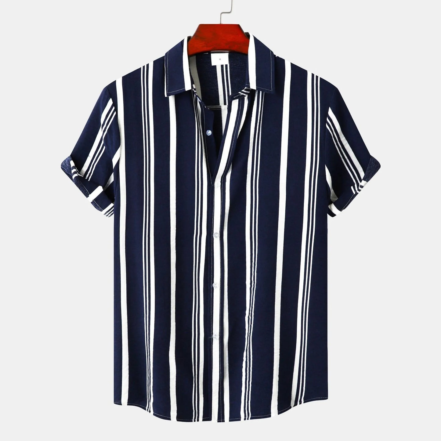 Men's Plus Size Striped Short Sleeve Button-Down Shirt