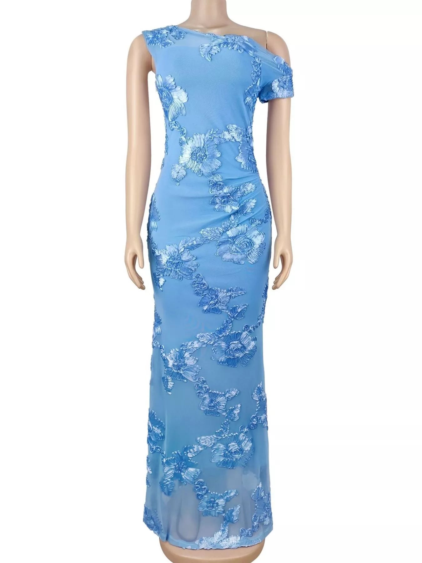 Embroidered One Shoulder Maxi Dress