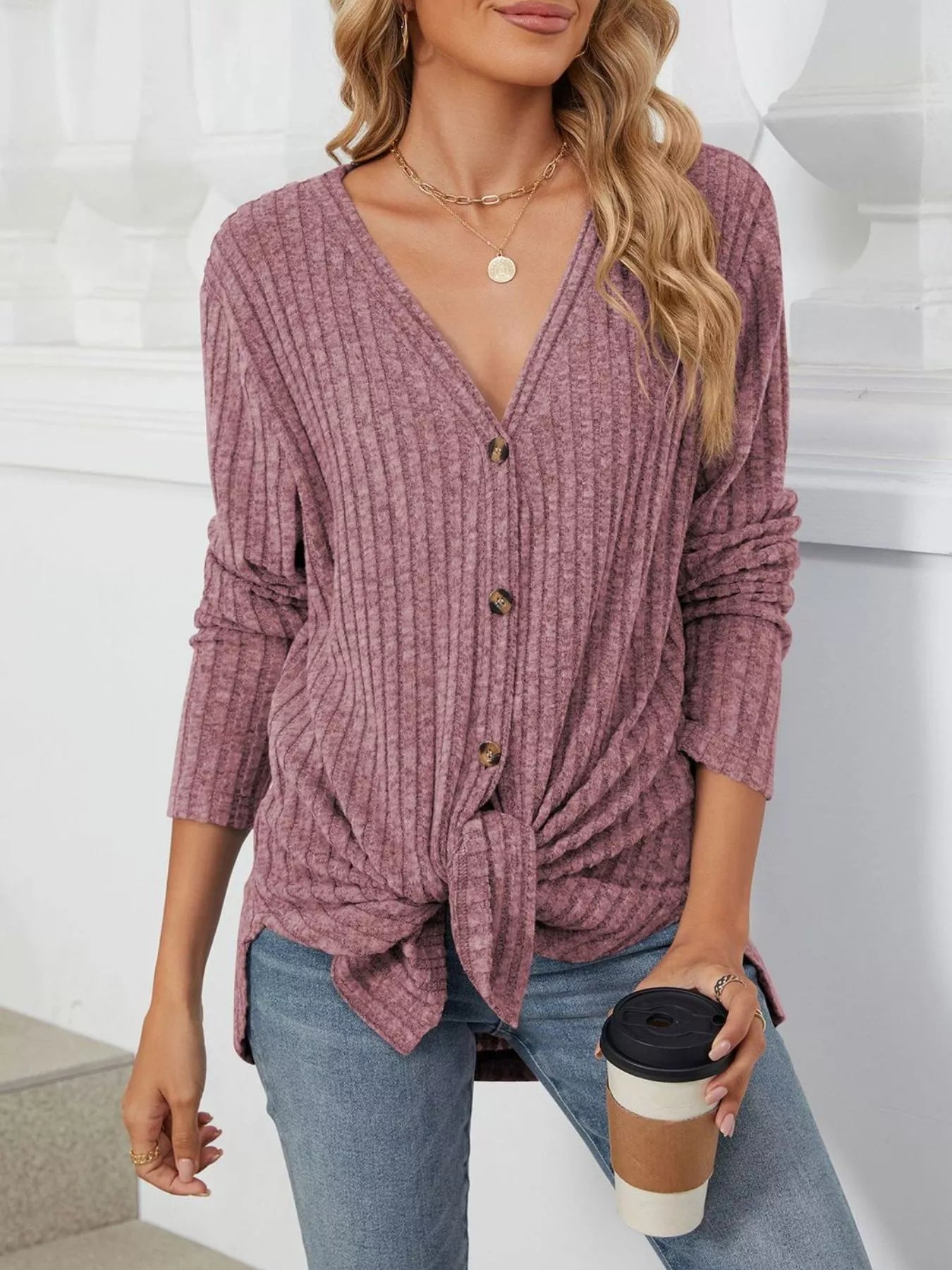 Ribbed Button-Up Cardigan