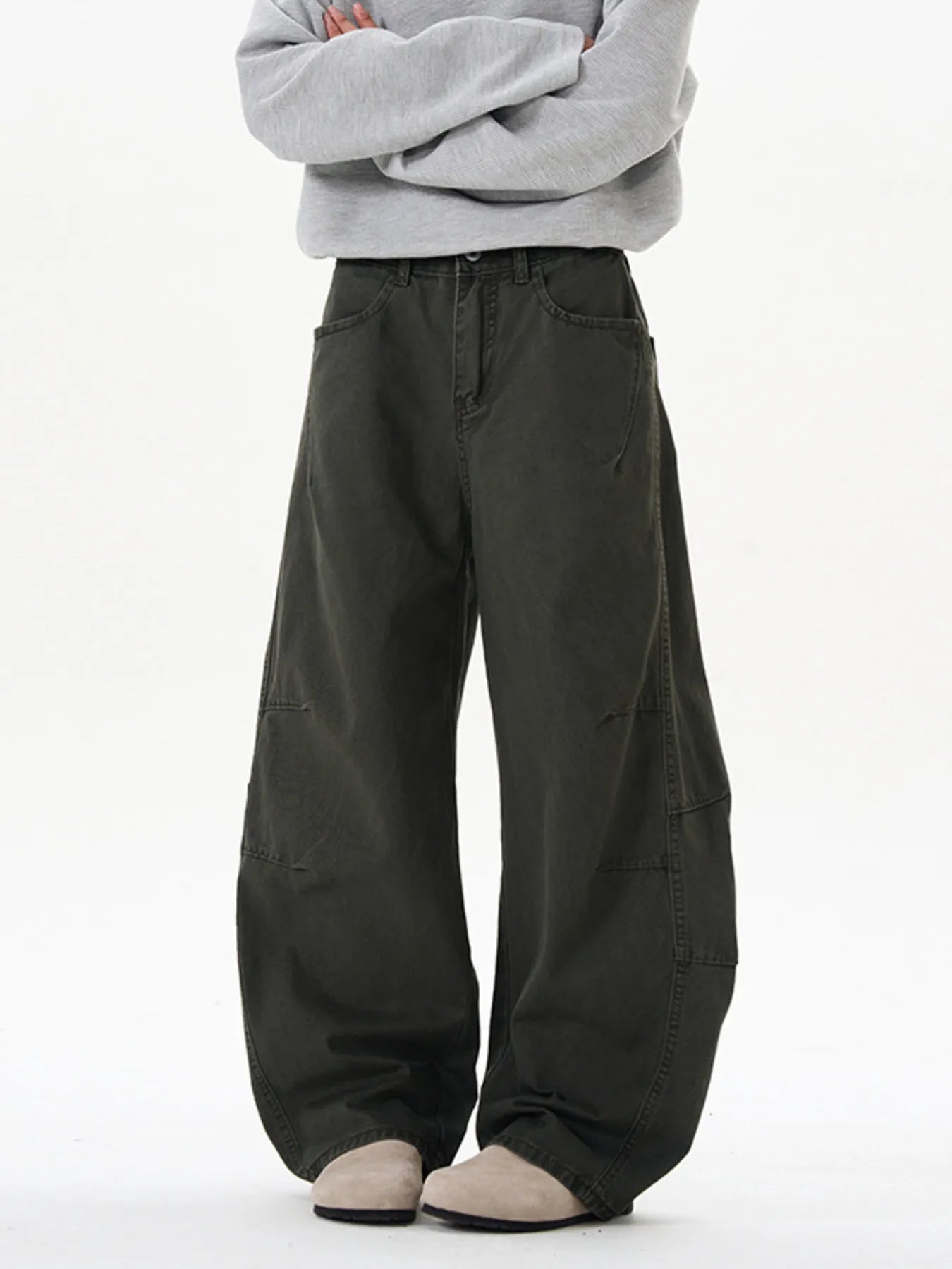 Men's Washed Wide Leg Curved Cargo Jeans