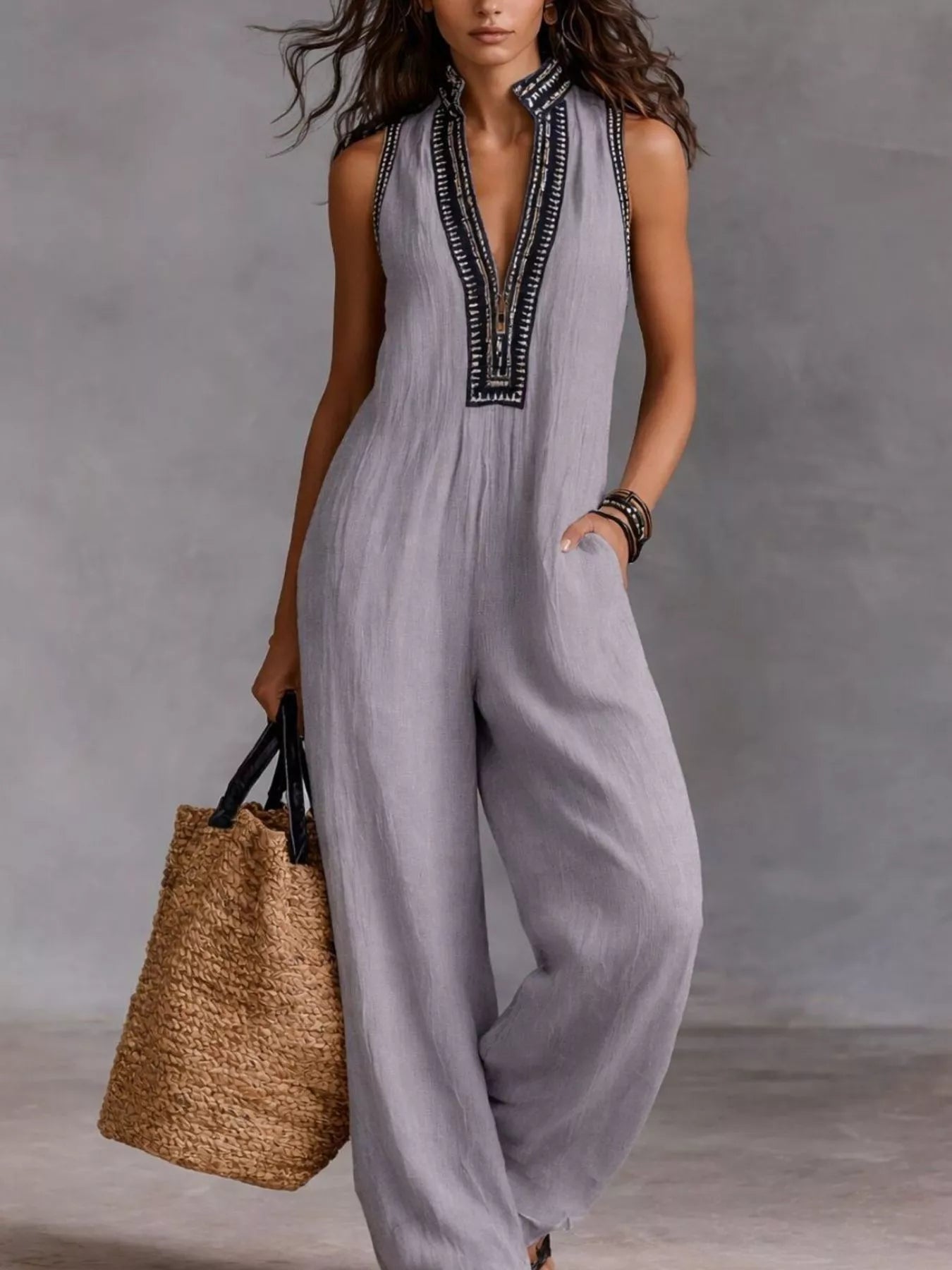 Full Size Sleeveless Wide-Leg Jumpsuit Plus SIze