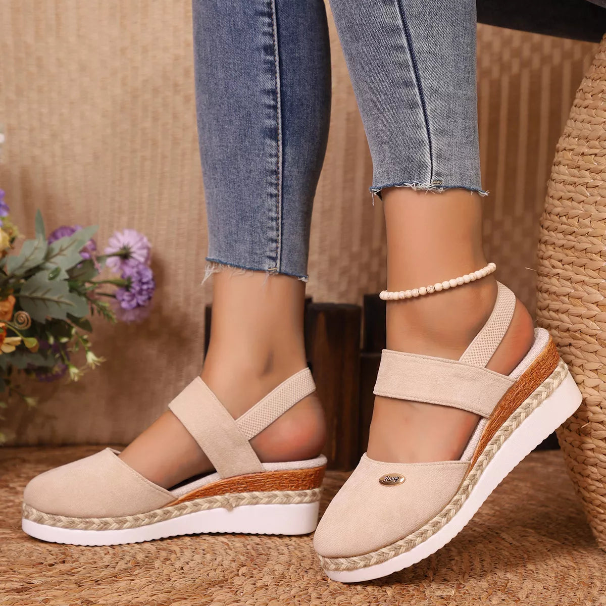 Espadrille Wedge Sandals with Ankle Strap