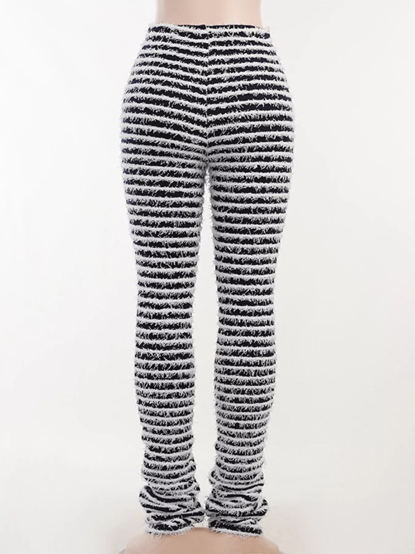 Striped Fuzzy Textured Knit Pants